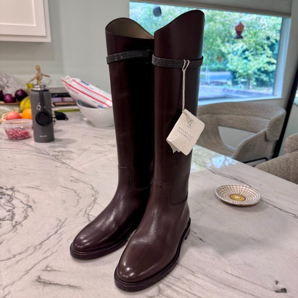 Brunello Cucinelli brown Leather Equestrian Riding Boots 36